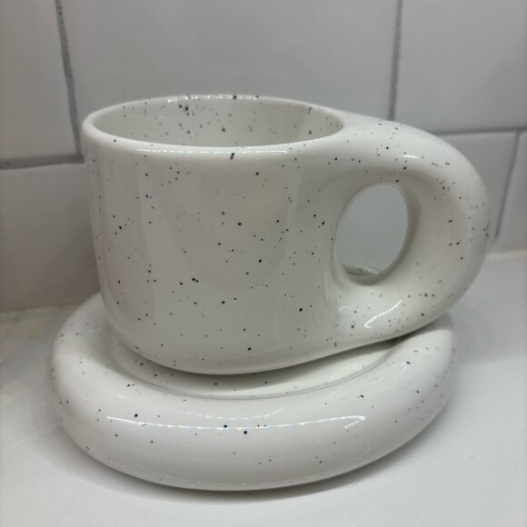 Chubby Fat Handle Ceramic Mug - White Speckle - Picture 5 of 6